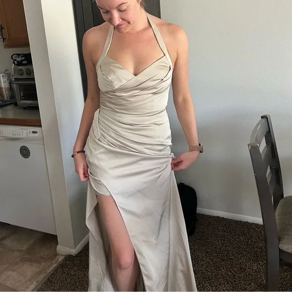 ❗️💲CLOSEOUT SALE: $5 💲❗️- Azazie Backless Halter Dress in Rust - Picture 8 of 8